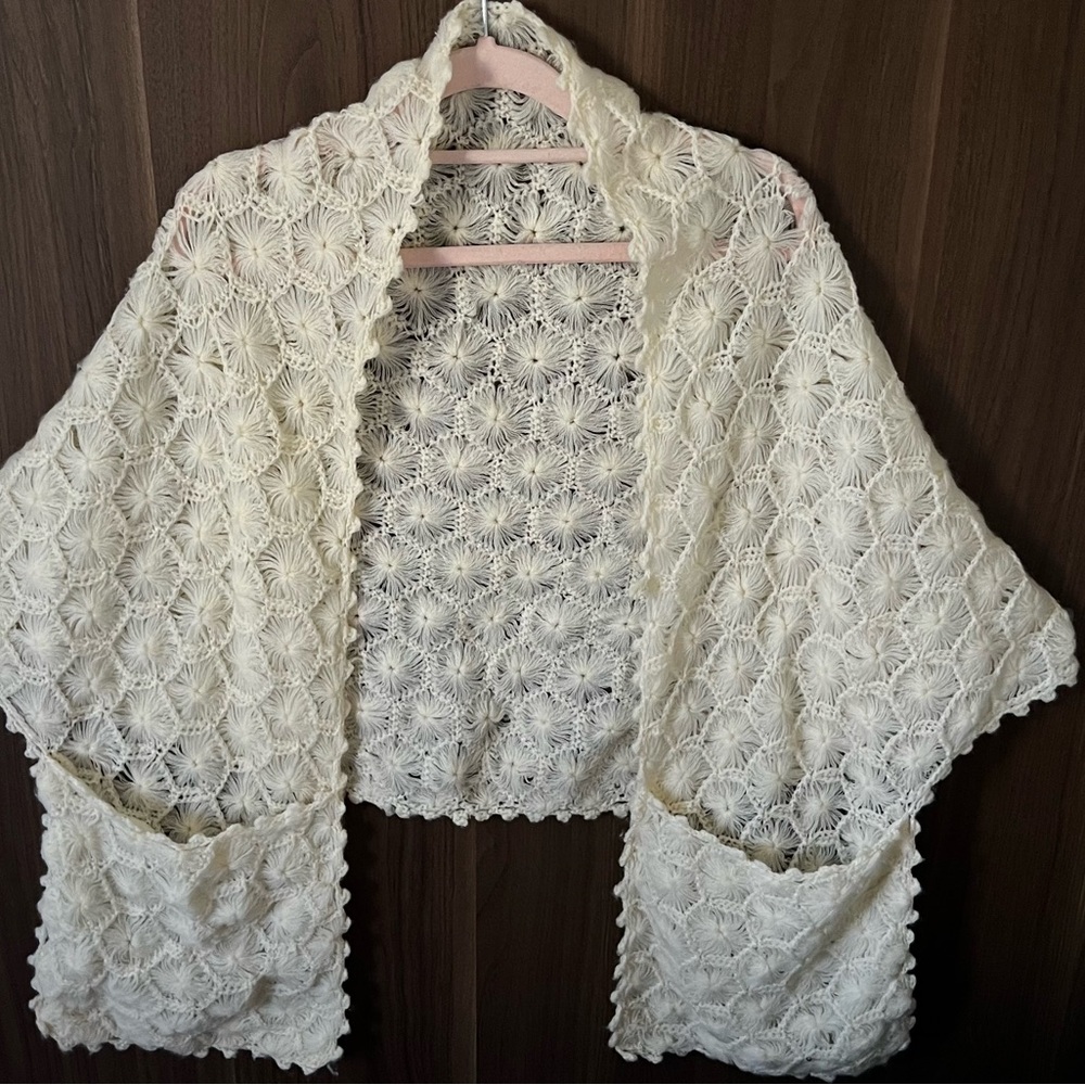 Elegant Cream Crochet Shawl